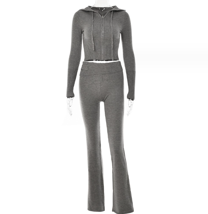 Hoodie Suit Women Leisure Sexy Zip Long Sleeve Sweater And High Waist Long Pants Set Woozy Store