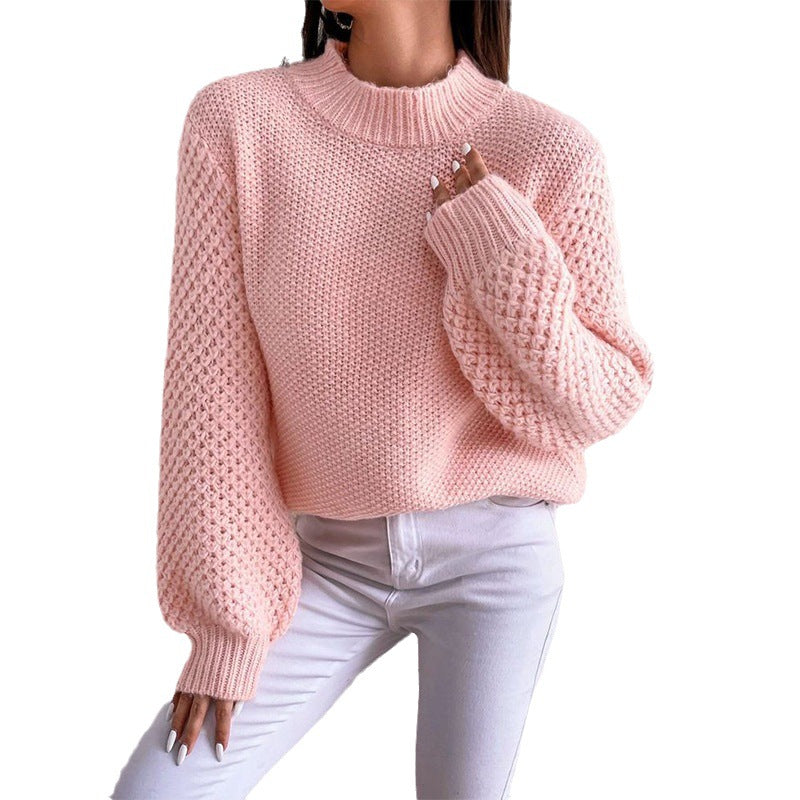 Women's Fashion Autumn And Winter Leisure Long Sleeve Round Neck Pure Color Warm Keeping Sweater Woozy Store