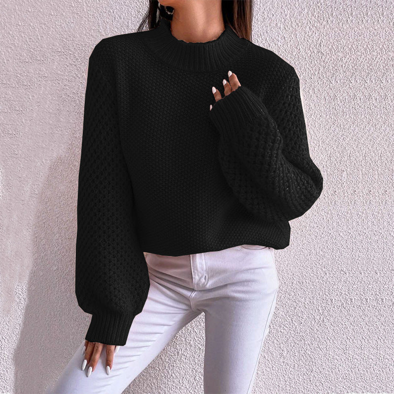 Women's Fashion Autumn And Winter Leisure Long Sleeve Round Neck Pure Color Warm Keeping Sweater Woozy Store