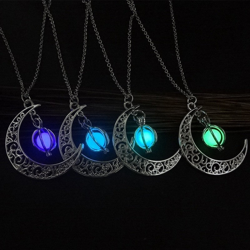 Fashion Moon Natural Glowing Stone Healing Necklace Women Gift Charm Luminous Pendant Necklace Jewelry Woozy Store