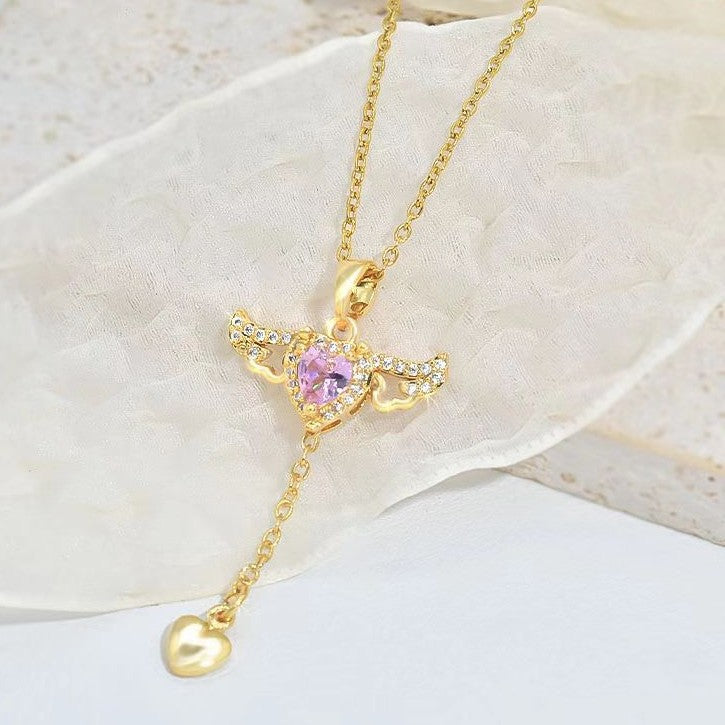 Cupid Heart Angel Wings Tassel Necklace Clavicle Chain Women Jewelry Gift Valentine's Day Woozy Store