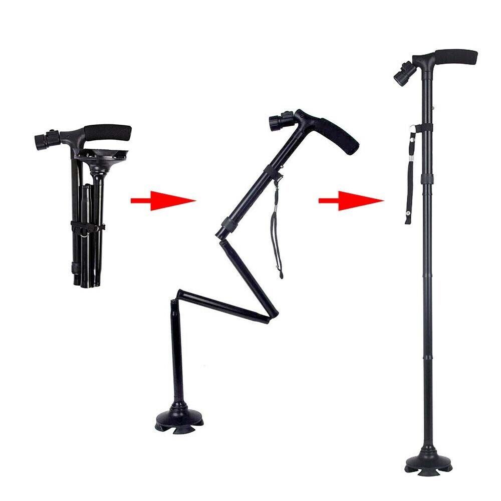 Collapsible LED Walking Cane Adjustable Foldable Safety Stick with Light, Ergonomic Handle & Non-Slip Base for Travel, Hiking, and Everyday Support Woozy Store