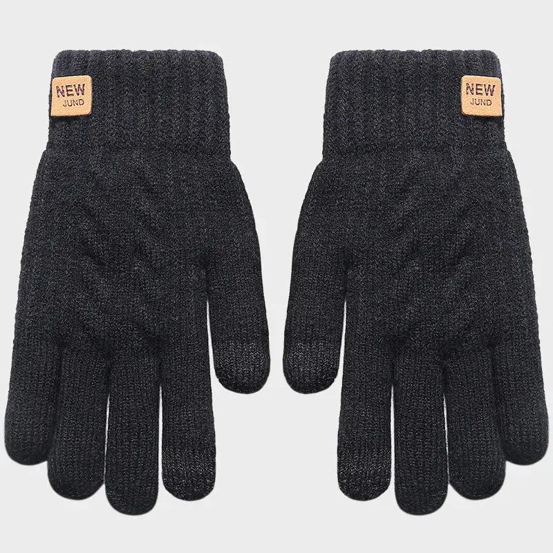 Wholesale Fleece Lined Fashion Warm Black Cable Knitted Winter Touch Screen Gloves - Woozy Store