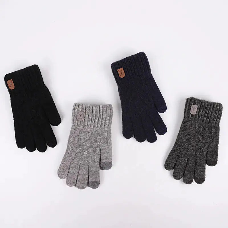 2023 new men's warm gloves winter touch screen plus fleece gloves cold warm wool knitted gloves - Woozy Store