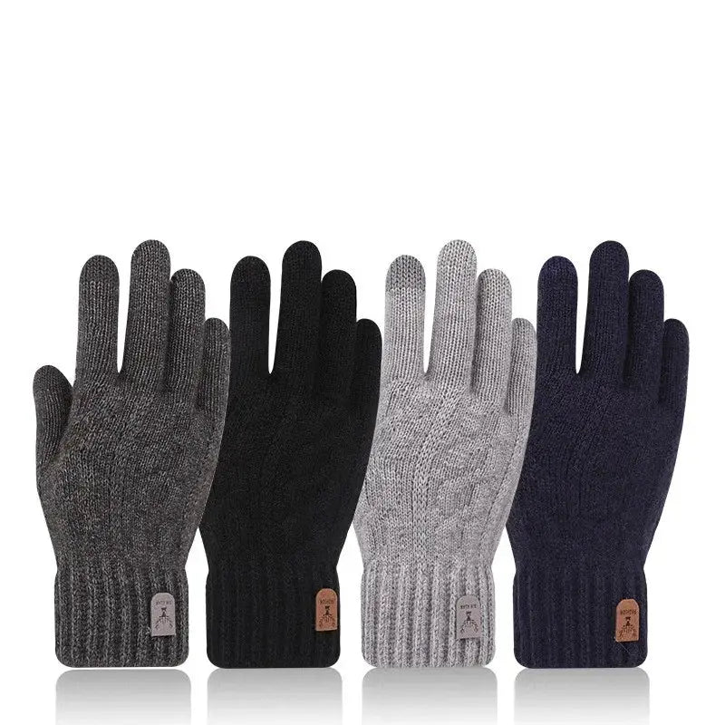 2023 new men's warm gloves winter touch screen plus fleece gloves cold warm wool knitted gloves - Woozy Store