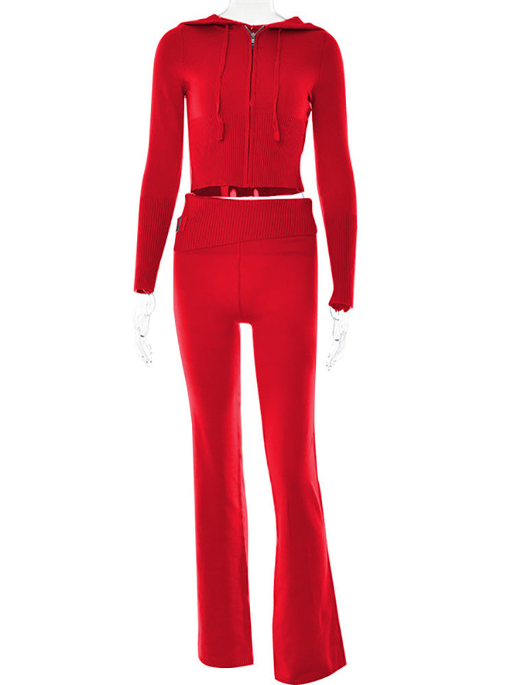 Hoodie Suit Women Leisure Sexy Zip Long Sleeve Sweater And High Waist Long Pants Set Woozy Store