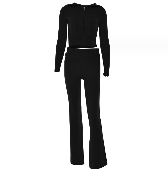 Hoodie Suit Women Leisure Sexy Zip Long Sleeve Sweater And High Waist Long Pants Set Woozy Store