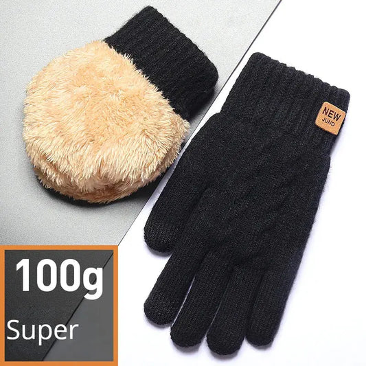 Wholesale Fleece Lined Fashion Warm Black Cable Knitted Winter Touch Screen Gloves - Woozy Store