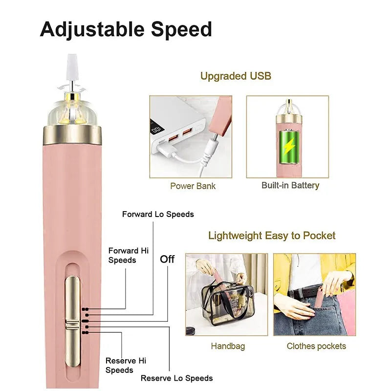 5 in 1 Electric Nail Polish Drill Machine With Light Portable Mini Electric Manicure Art Pen Tools For Gel Remover Woozy Store