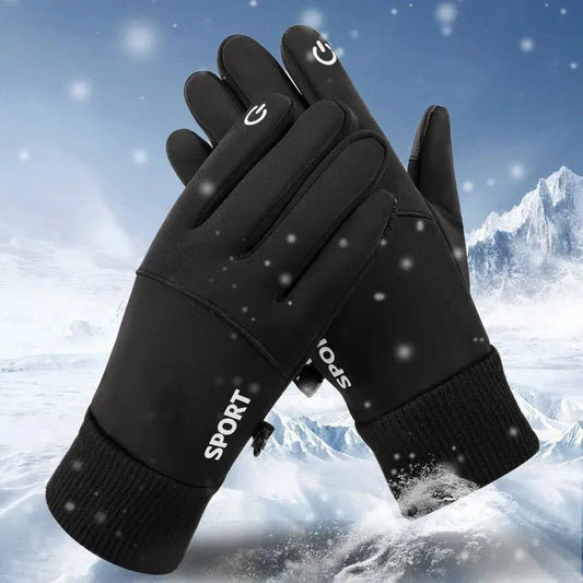 Black Winter Warm Full Fingers Waterproof Cycling Outdoor Sports Running Motorcycle Ski Touch Screen Fleece Gloves - Woozy Store