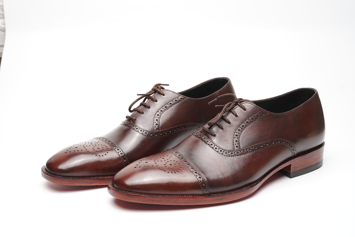 Real handmade Brown Oxford Cap Toe Hand Dyed, Hand Welted Made of full Grain Natural Crust leather Woozy Store