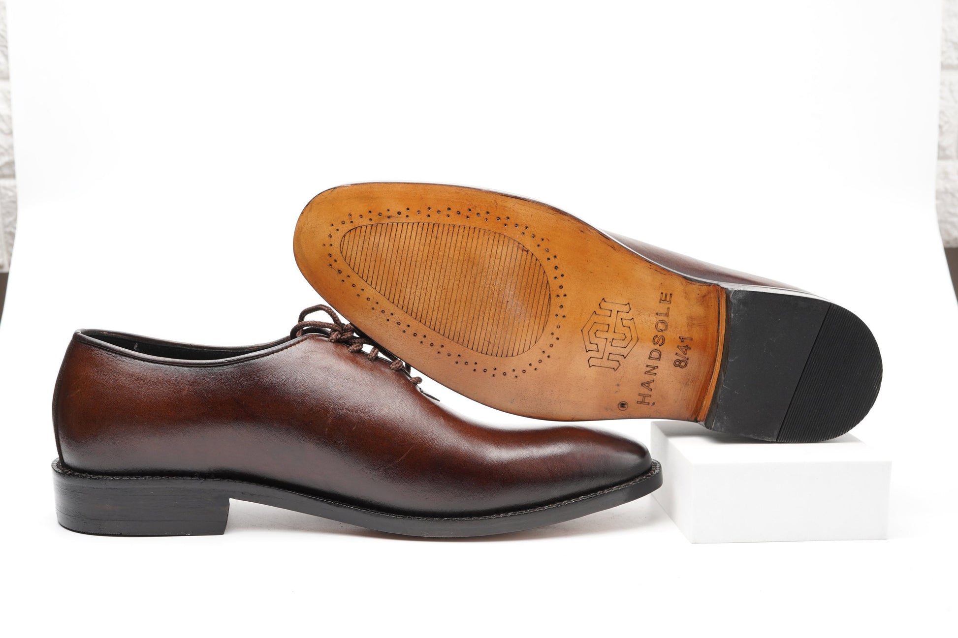 Handmade Brown Hand Dyed, Hand Stitched Plain Oxford Shoes Made of full Grain Natural Crust leather With Leather Sole Woozy Store