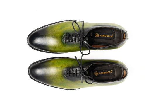 Wholecut Oxford Shoes Men Hand Welted Real Crust Leather Luxury Shoes Made To Order Customized Formal Shoes Suit Shoes Green Patina Shoes Woozy Store
