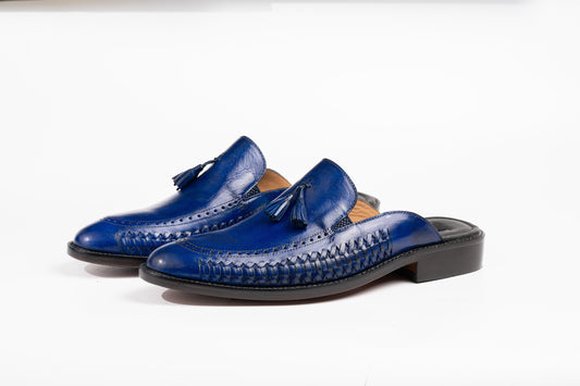Royal blue or any Color of Your Choice Whole Cut loafer Backless Slip On Mule Cow Crust Leather Custom Made-To-Order Shoes  Unique Premium Woozy Store