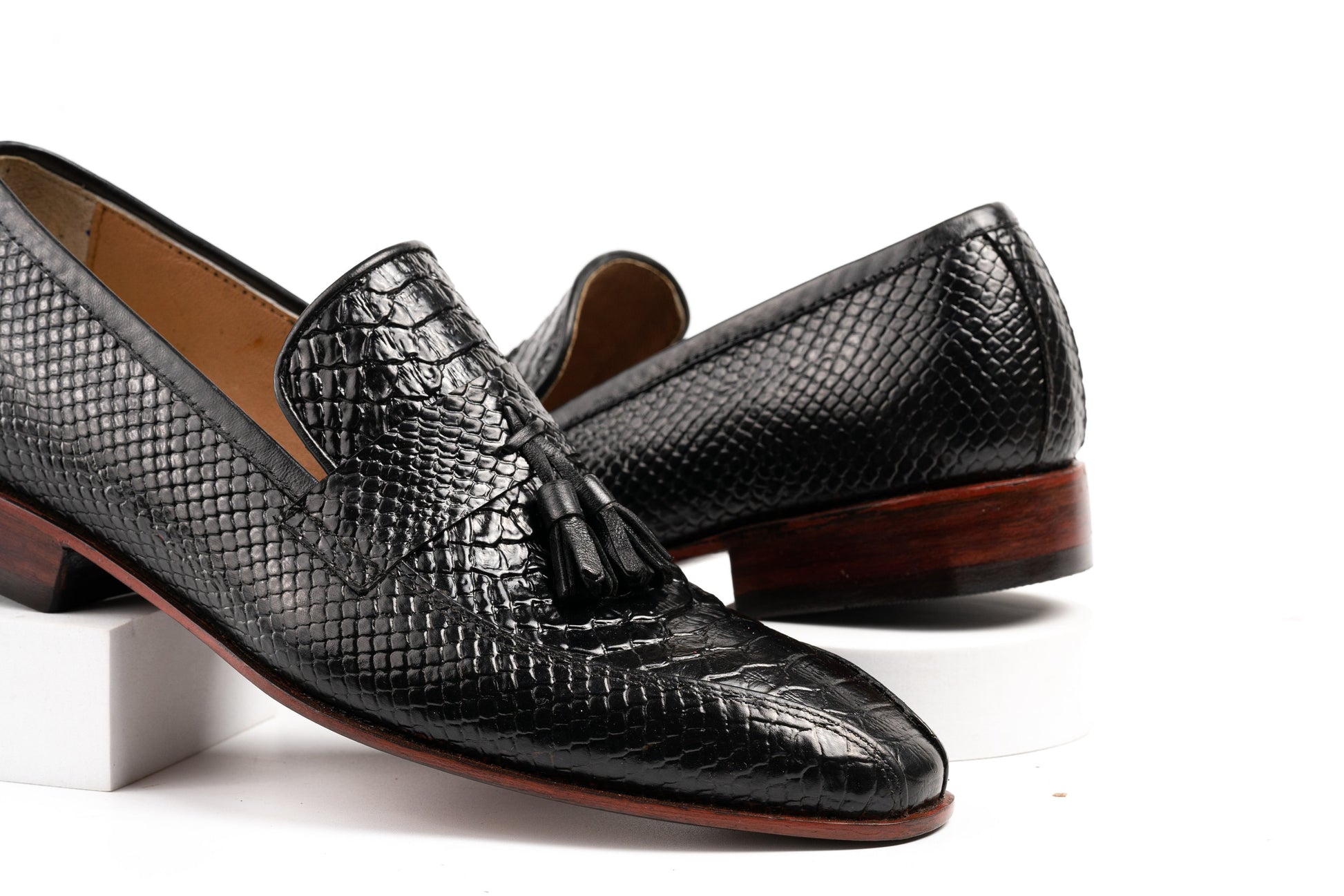 Black Tussle lizard pattern leather Loafer Perfect Adult gift, Men's Dress Casual Party Loafer Woozy Store