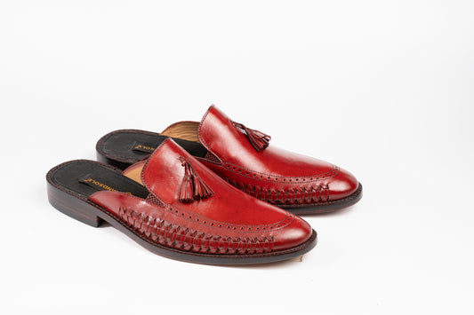 Oxblood or any Color of Your Choice Whole Cut hand weave loafer Backless Slip On Mule Cow Crust Leather Custom Made-To-Order Shoes Woozy Store