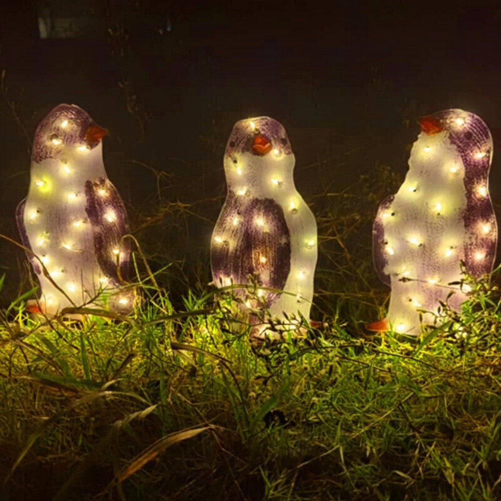 3X Christmas Penguin Acrylic LED Light Up Decoration Indoor Outdoor Figurine Woozy Store