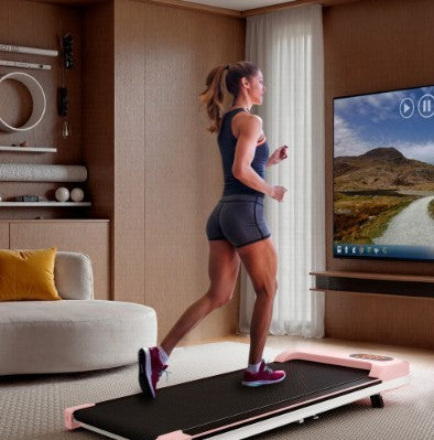 Folding Under Desk Walking Pad Treadmill – Adjustable Incline, 1–6 km/h Speed, Quiet Portable Walking Machine with LED Display, Remote Control & Transport Wheels, Black/Pink Woozy Store