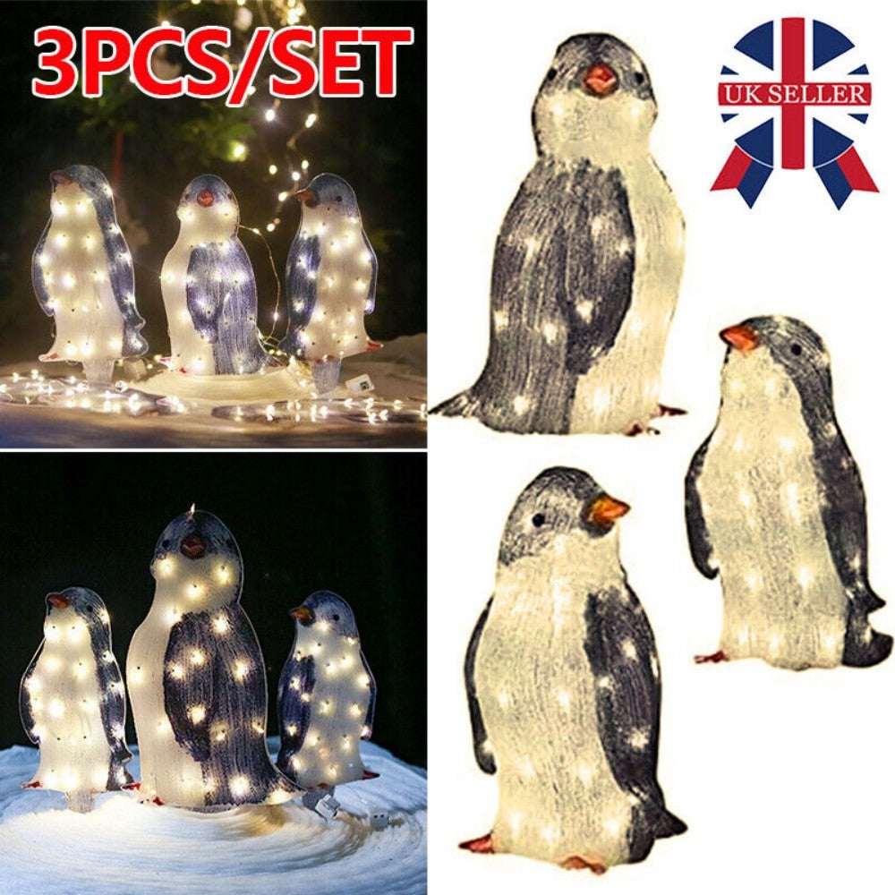 3X Christmas Penguin Acrylic LED Light Up Decoration Indoor Outdoor Figurine Woozy Store