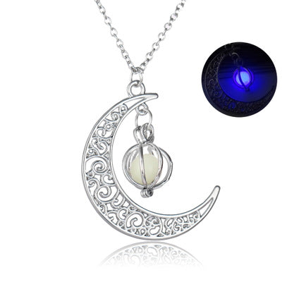 Fashion Moon Natural Glowing Stone Healing Necklace Women Gift Charm Luminous Pendant Necklace Jewelry Woozy Store