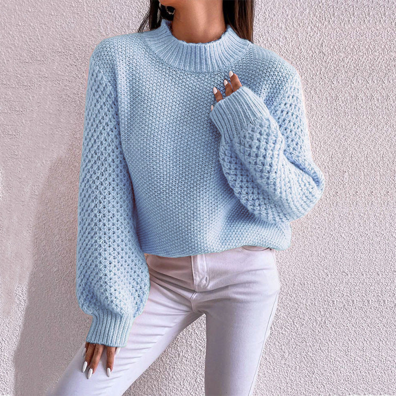 Women's Fashion Autumn And Winter Leisure Long Sleeve Round Neck Pure Color Warm Keeping Sweater Woozy Store