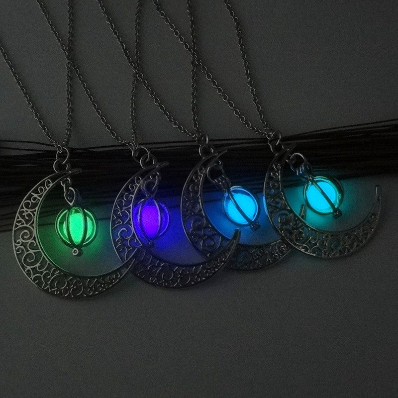 Fashion Moon Natural Glowing Stone Healing Necklace Women Gift Charm Luminous Pendant Necklace Jewelry Woozy Store