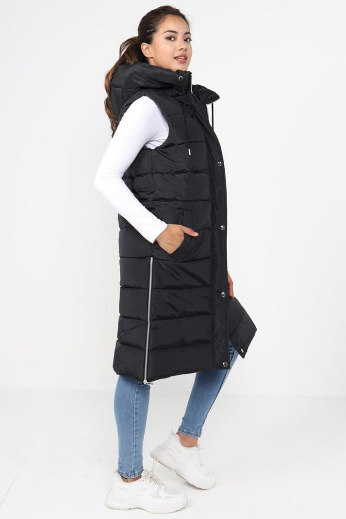 Ladies Long Hooded Puffer Gilet  Warm Padded Sleeveless Winter Bodywarmer Jacket with Zipper Closure for Women & Girls Woozy Store