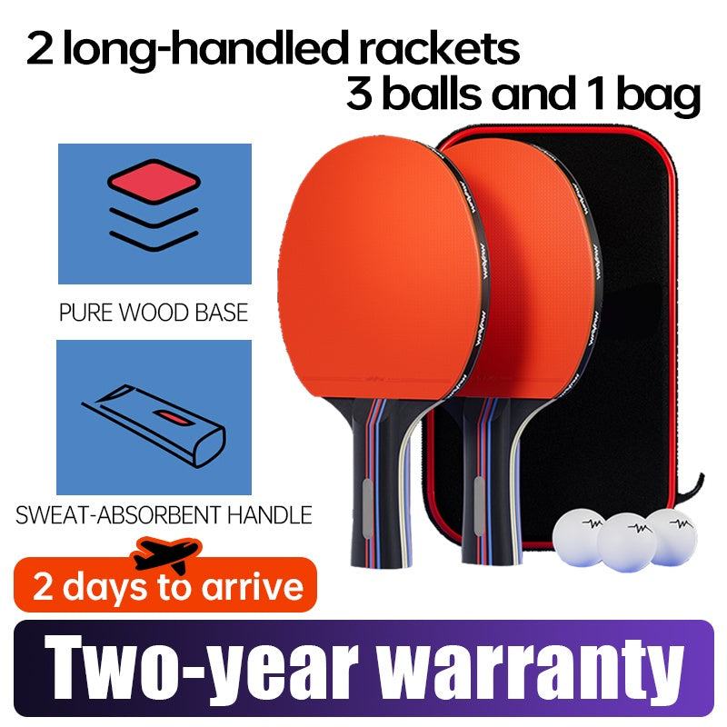 Table Tennis Racket Set – 2 Long Handle Paddles, 3 Star Balls & Carry Bag | 7-Ply Wood, Sweat-Resistant Grip, Superior Spin & Control Woozy Store