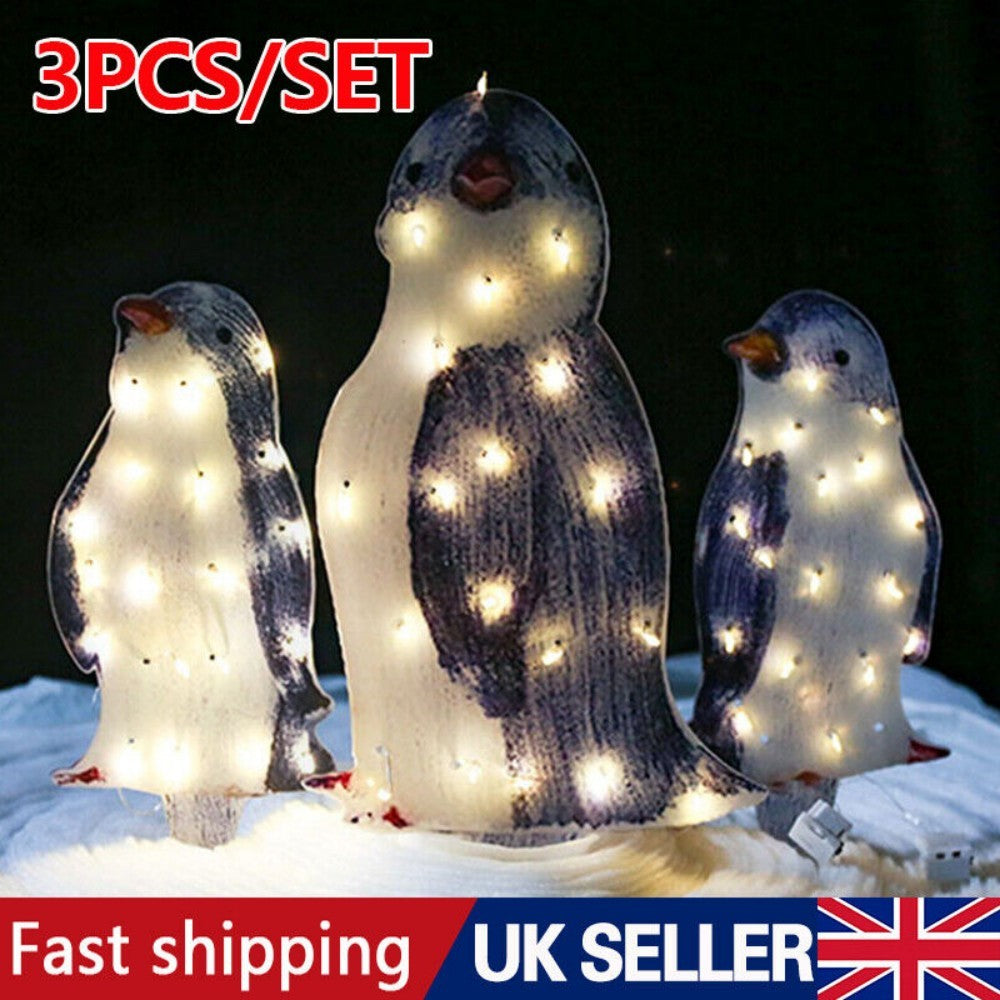 3X Christmas Penguin Acrylic LED Light Up Decoration Indoor Outdoor Figurine Woozy Store