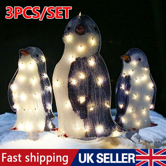 3X Christmas Penguin Acrylic LED Light Up Decoration Indoor Outdoor Figurine Woozy Store
