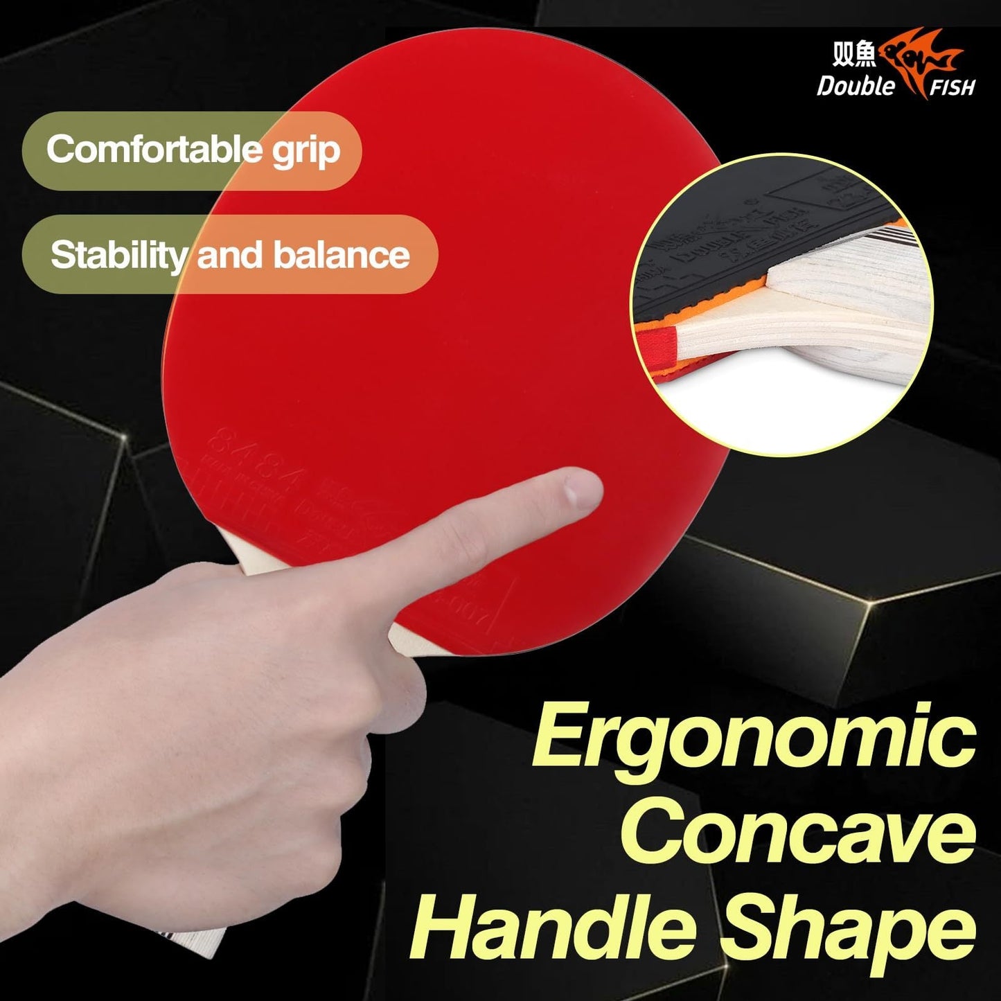 Table Tennis Racket Set – 2 Long Handle Paddles, 3 Star Balls & Carry Bag | 7-Ply Wood, Sweat-Resistant Grip, Superior Spin & Control Woozy Store