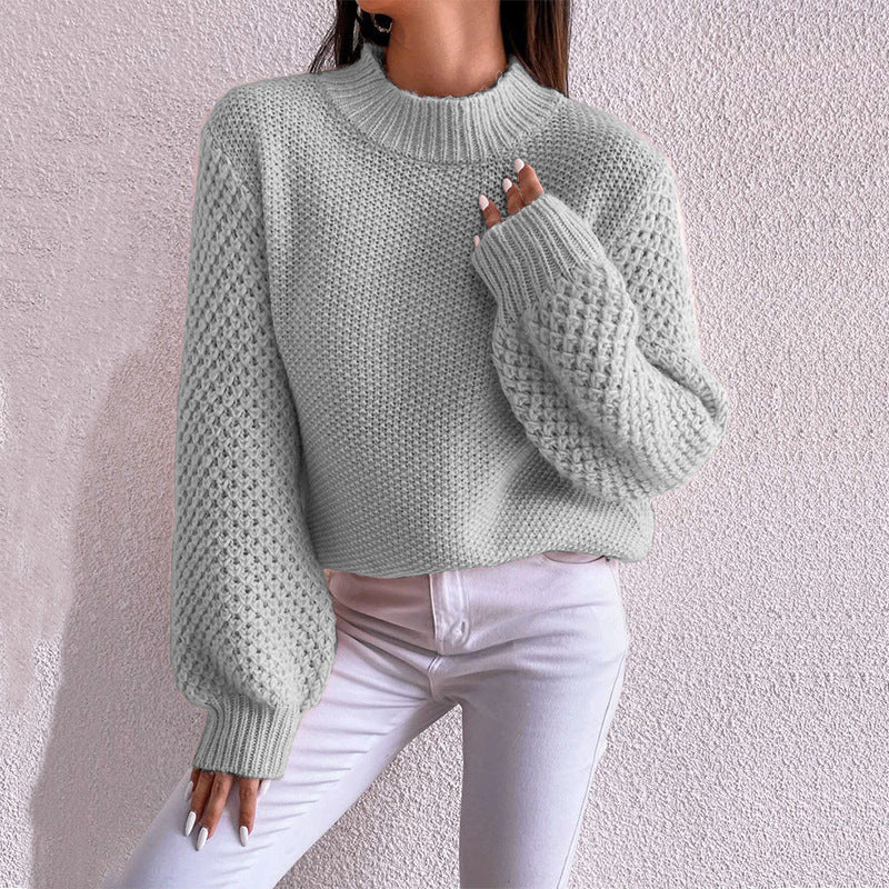 Women's Fashion Autumn And Winter Leisure Long Sleeve Round Neck Pure Color Warm Keeping Sweater Woozy Store