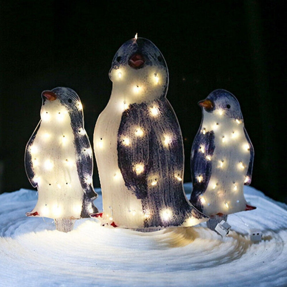 3X Christmas Penguin Acrylic LED Light Up Decoration Indoor Outdoor Figurine Woozy Store