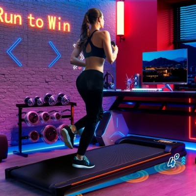 Folding Under Desk Walking Pad Treadmill – Adjustable Incline, 1–6 km/h Speed, Quiet Portable Walking Machine with LED Display, Remote Control & Transport Wheels, Black/Pink Woozy Store