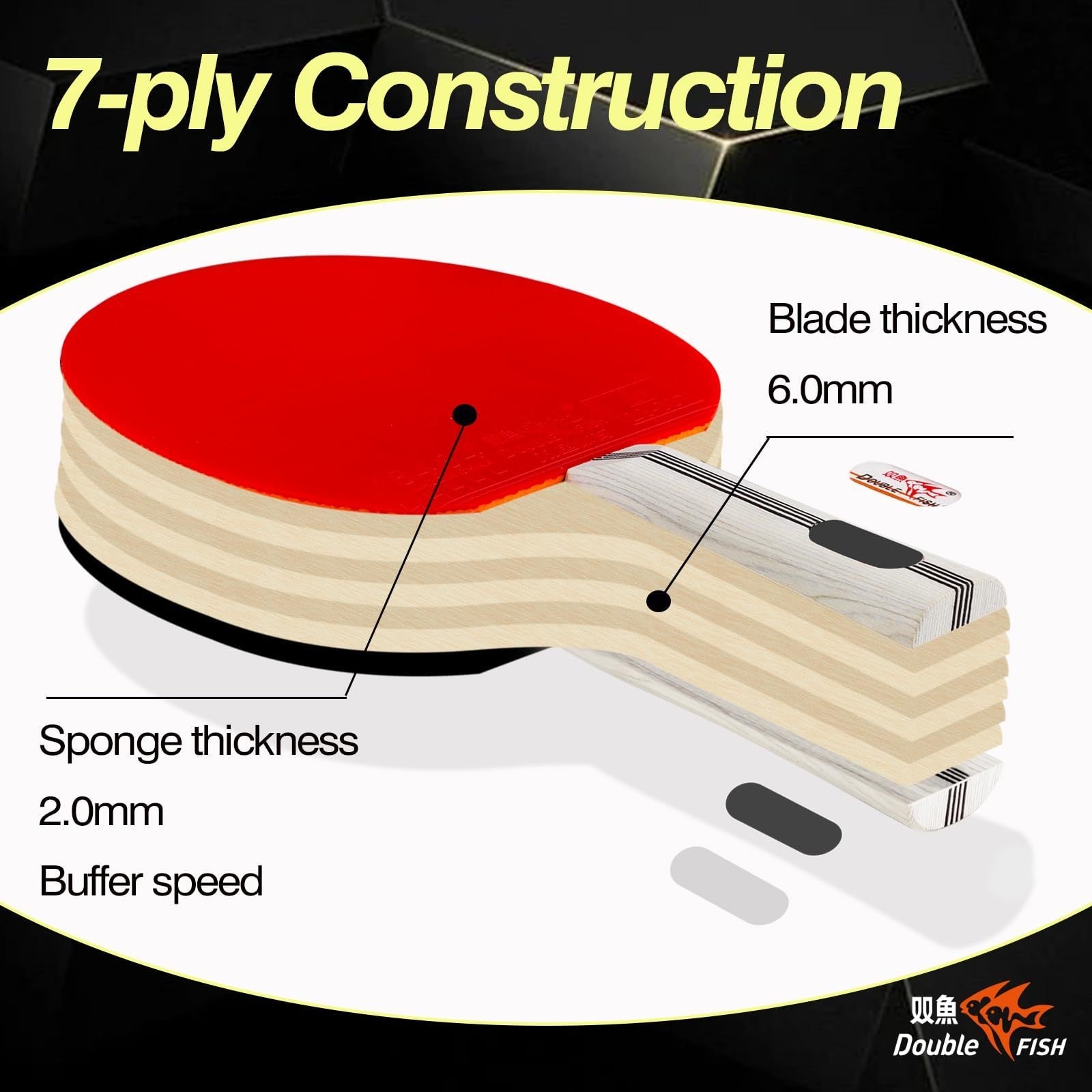 Table Tennis Racket Set – 2 Long Handle Paddles, 3 Star Balls & Carry Bag | 7-Ply Wood, Sweat-Resistant Grip, Superior Spin & Control Woozy Store