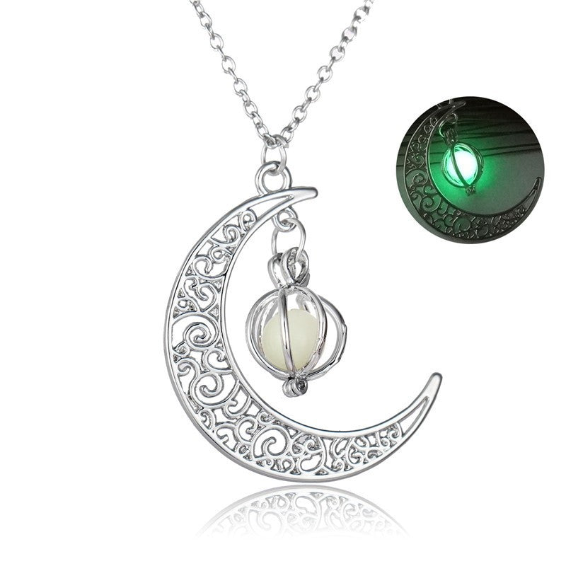 Fashion Moon Natural Glowing Stone Healing Necklace Women Gift Charm Luminous Pendant Necklace Jewelry Woozy Store