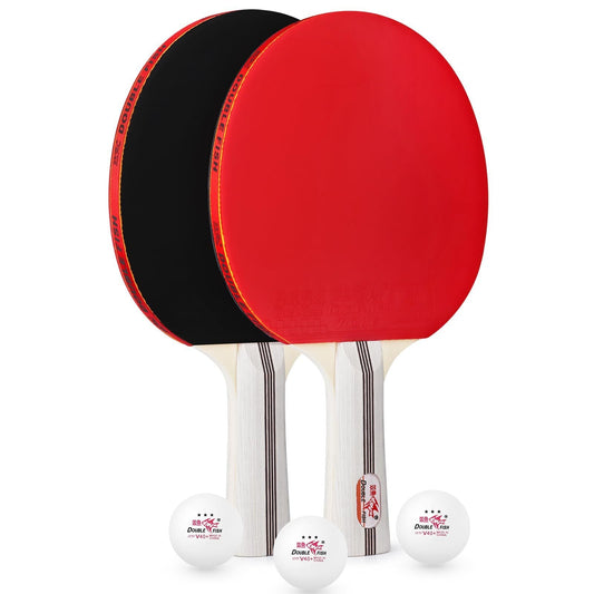 Table Tennis Racket Set – 2 Long Handle Paddles, 3 Star Balls & Carry Bag | 7-Ply Wood, Sweat-Resistant Grip, Superior Spin & Control Woozy Store