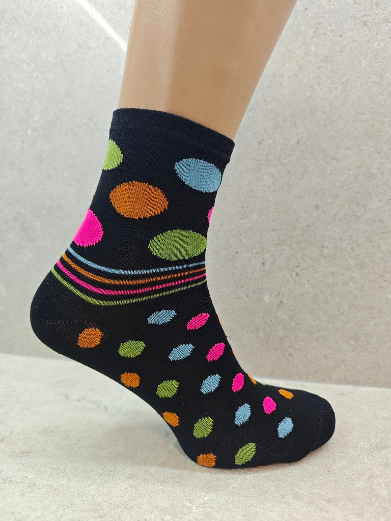 6 / 12 / 24 Pairs  Women’s Socks Mixed Striped & Polka Dot Designs, Soft Cotton Blend, Breathable Everyday Comfort Fit UK 4–7 Woozy Store