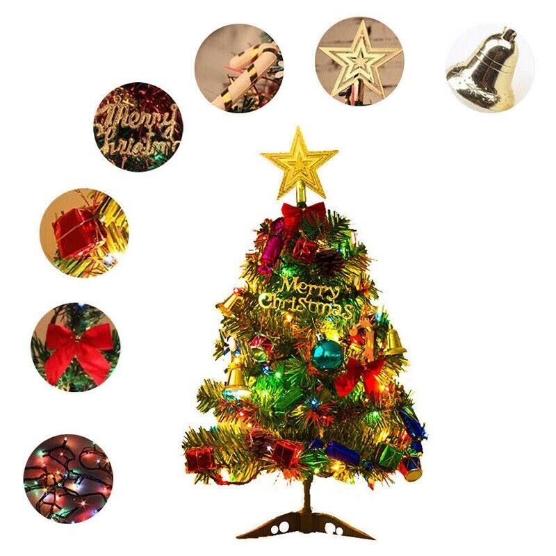 60 Long Tabletop Artificial Small Mini Christmas Tree W  LED Lights Ornament Woozy Store