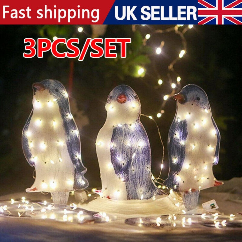 3X Christmas Penguin Acrylic LED Light Up Decoration Indoor Outdoor Figurine Woozy Store