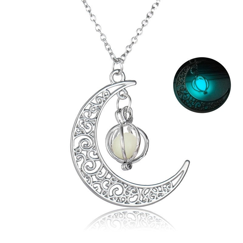 Fashion Moon Natural Glowing Stone Healing Necklace Women Gift Charm Luminous Pendant Necklace Jewelry Woozy Store