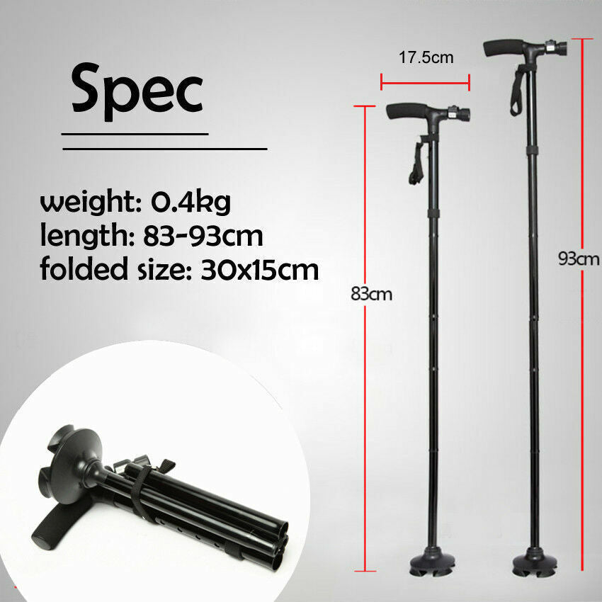 Collapsible LED Walking Cane Adjustable Foldable Safety Stick with Light, Ergonomic Handle & Non-Slip Base for Travel, Hiking, and Everyday Support Woozy Store