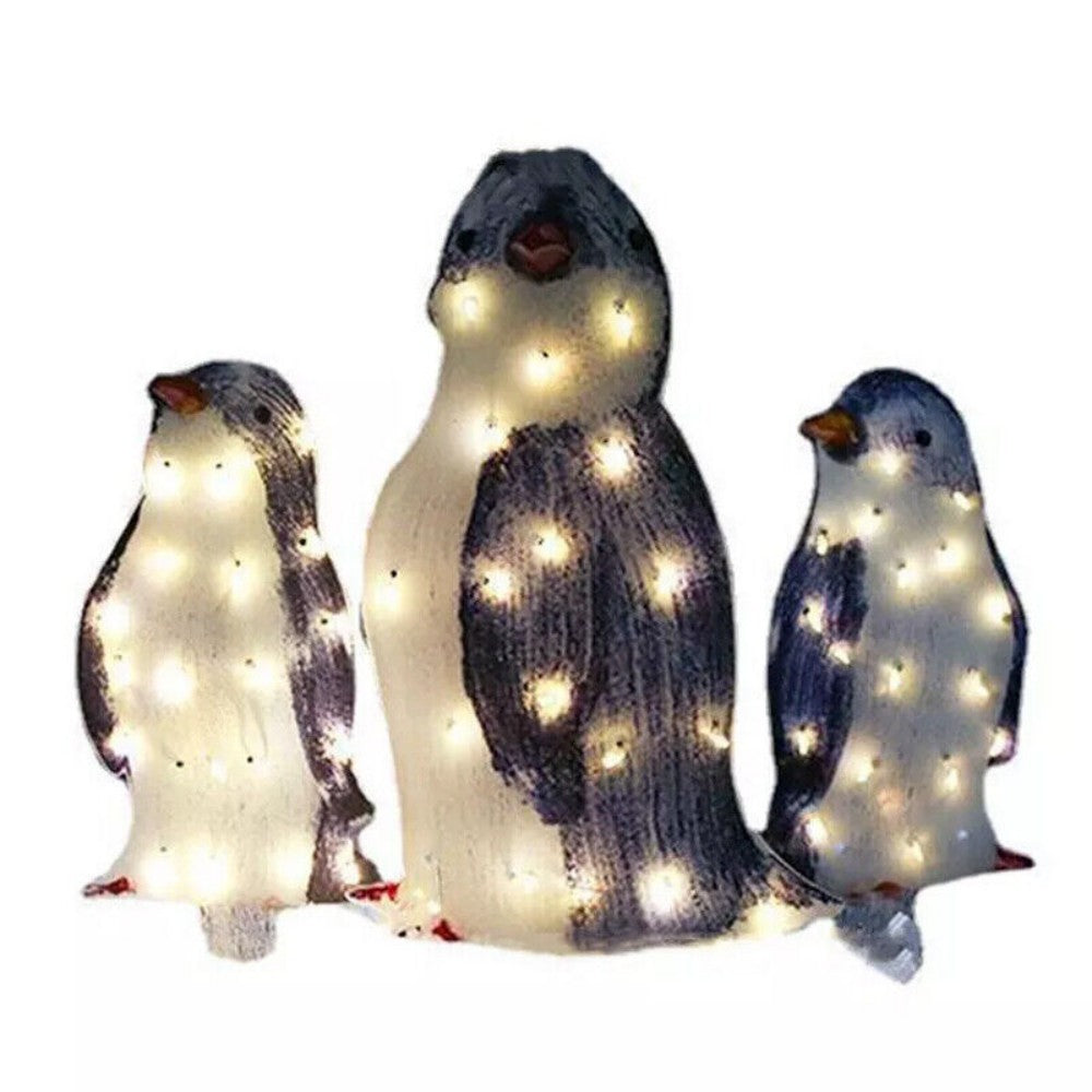 3X Christmas Penguin Acrylic LED Light Up Decoration Indoor Outdoor Figurine Woozy Store