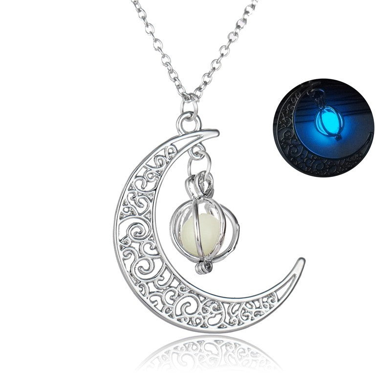 Fashion Moon Natural Glowing Stone Healing Necklace Women Gift Charm Luminous Pendant Necklace Jewelry Woozy Store