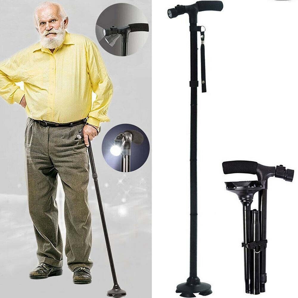 Collapsible LED Walking Cane Adjustable Foldable Safety Stick with Light, Ergonomic Handle & Non-Slip Base for Travel, Hiking, and Everyday Support Woozy Store