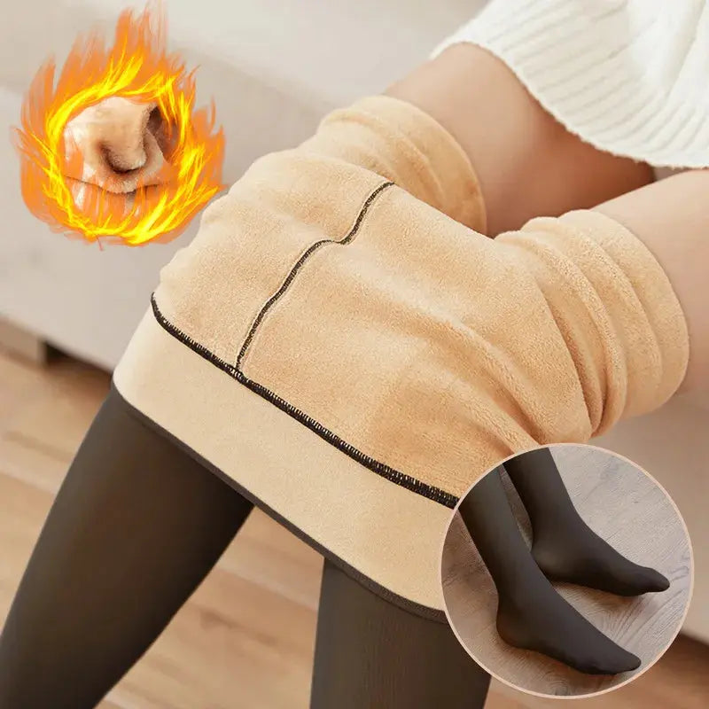 Women Thermal Leggings Winter Warm Sexy Elastic Translucent Pantyhose Female Fleece Thermal High Waist Slim Thicken Tight Pants - Woozy Store