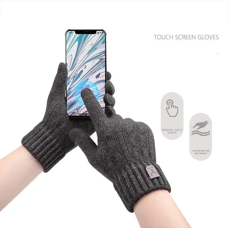 2023 new men's warm gloves winter touch screen plus fleece gloves cold warm wool knitted gloves - Woozy Store