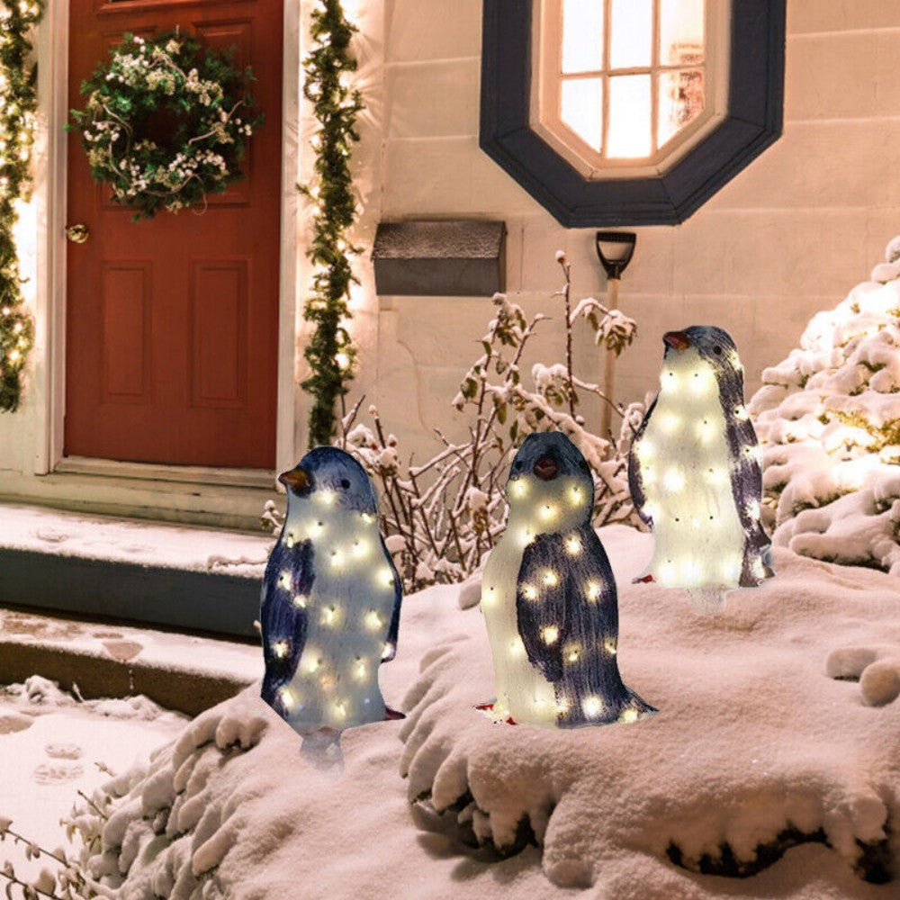 3X Christmas Penguin Acrylic LED Light Up Decoration Indoor Outdoor Figurine Woozy Store
