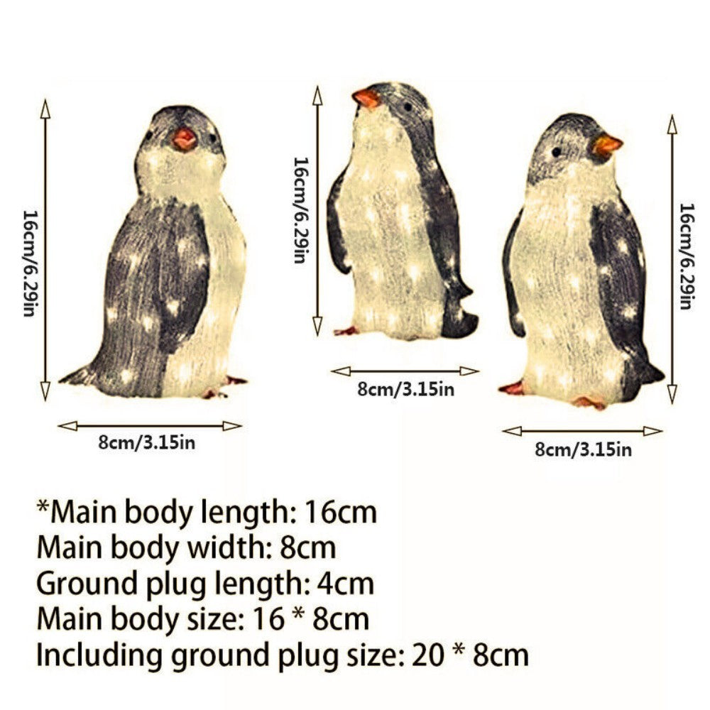 3X Christmas Penguin Acrylic LED Light Up Decoration Indoor Outdoor Figurine Woozy Store