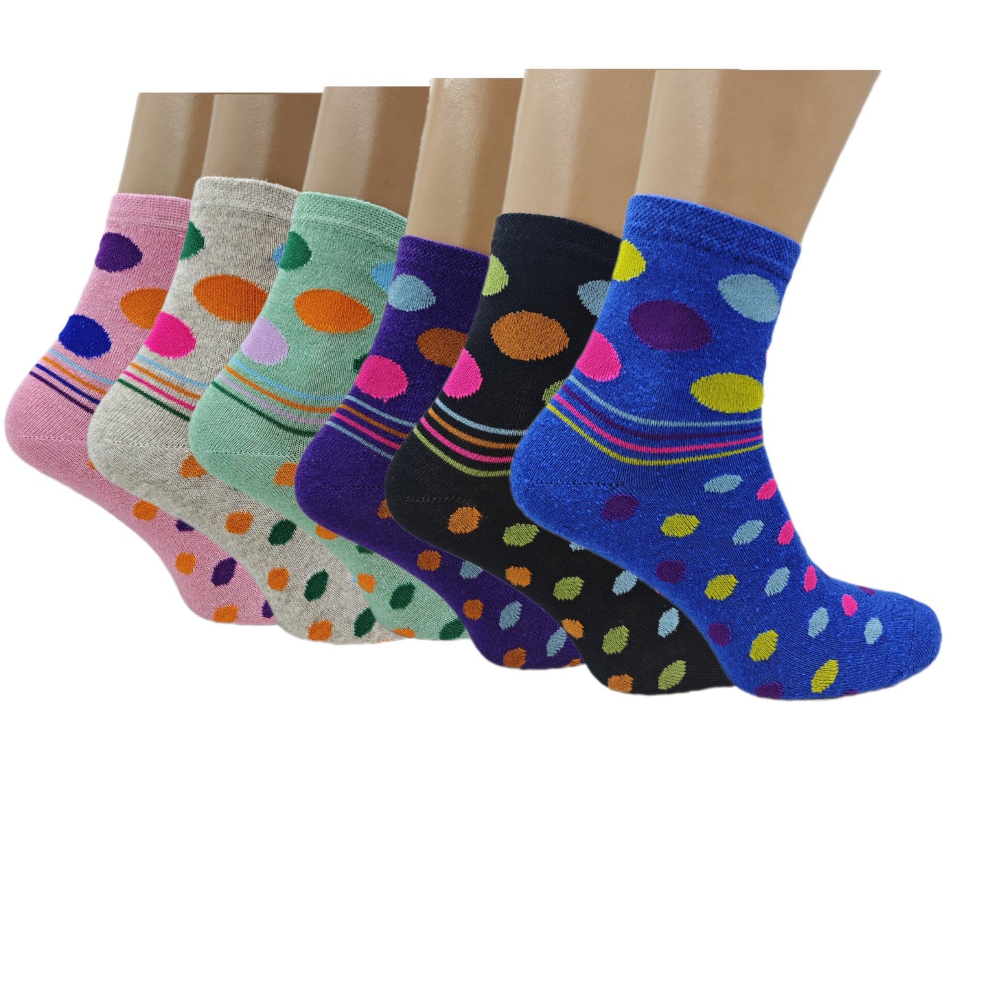 6 / 12 / 24 Pairs  Women’s Socks Mixed Striped & Polka Dot Designs, Soft Cotton Blend, Breathable Everyday Comfort Fit UK 4–7 Woozy Store
